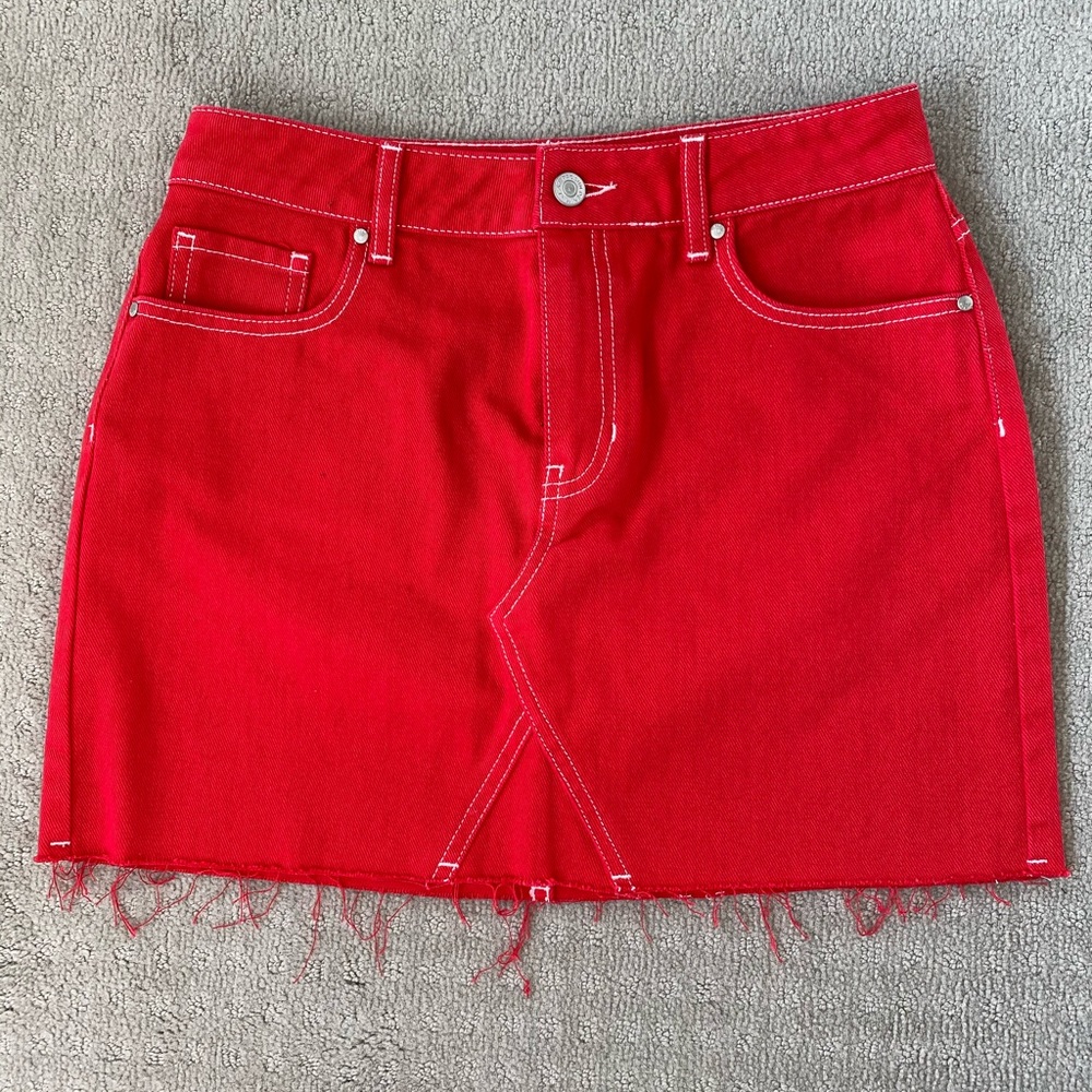 PACSUN Red Denim Mini Skirt
